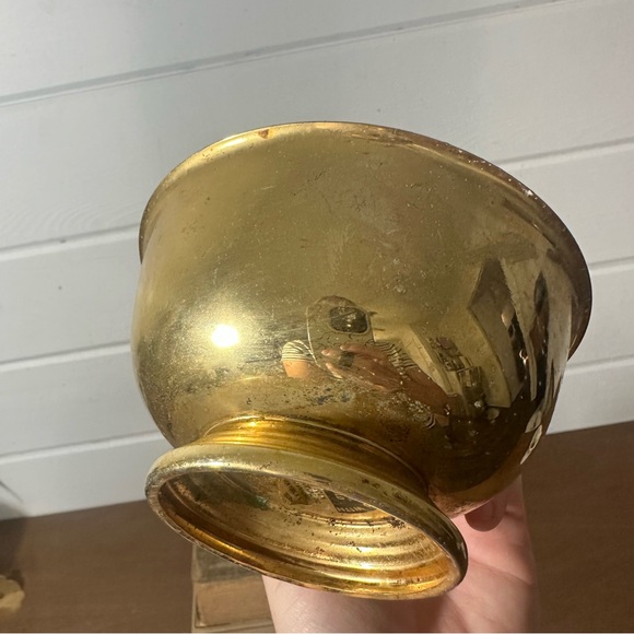 Vintage Gold Pedestal Bowl Planter Trinket Dish - Picture 5 of 8